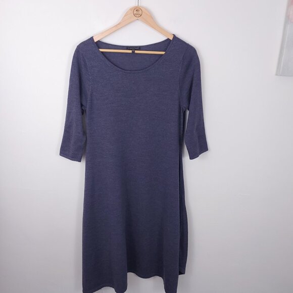 Eileen Fisher Navy Blue Merino Wool Shift Dress size M - Picture 1 of 8
